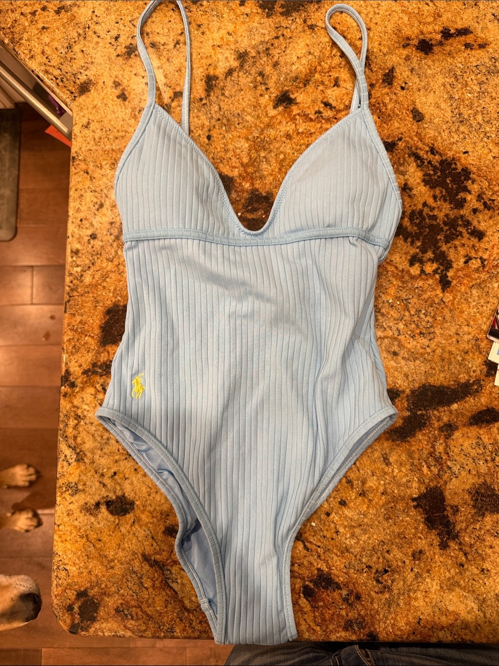 Ralph Lauren Pale Blue Ribbed One-Piece Swimsuit